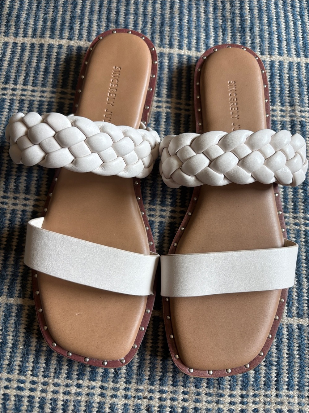 Sincerely Jules White Braided Double-Strap Slide Sandals-size 7.5